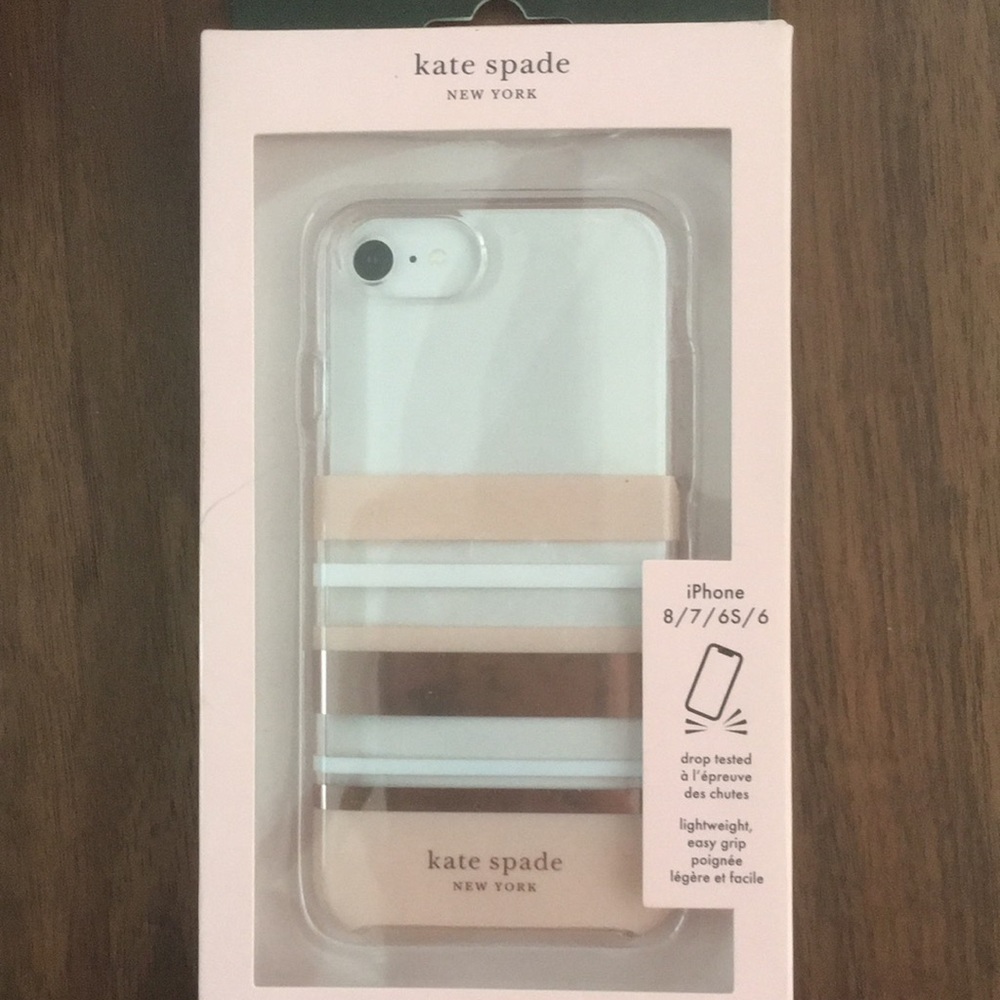 New- Kate Spade IPhone 8/7/6S/6 case. Pink, white and clear hardshell case